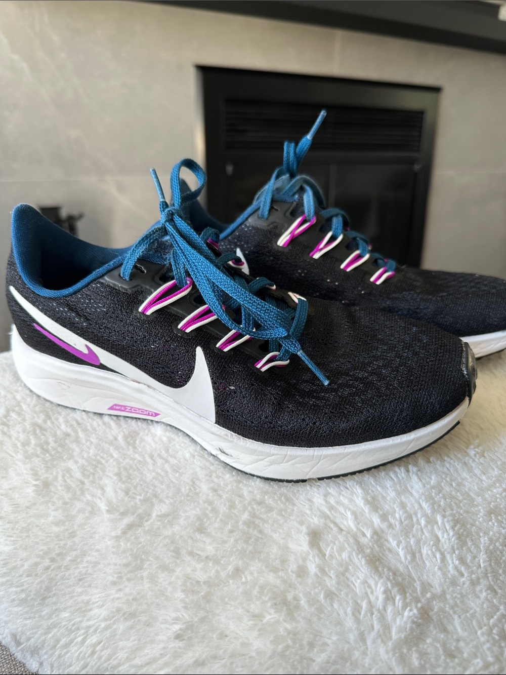 Nike Zoom Pegasus 36 Women's Running Shoes - Black with Blue 6.5
